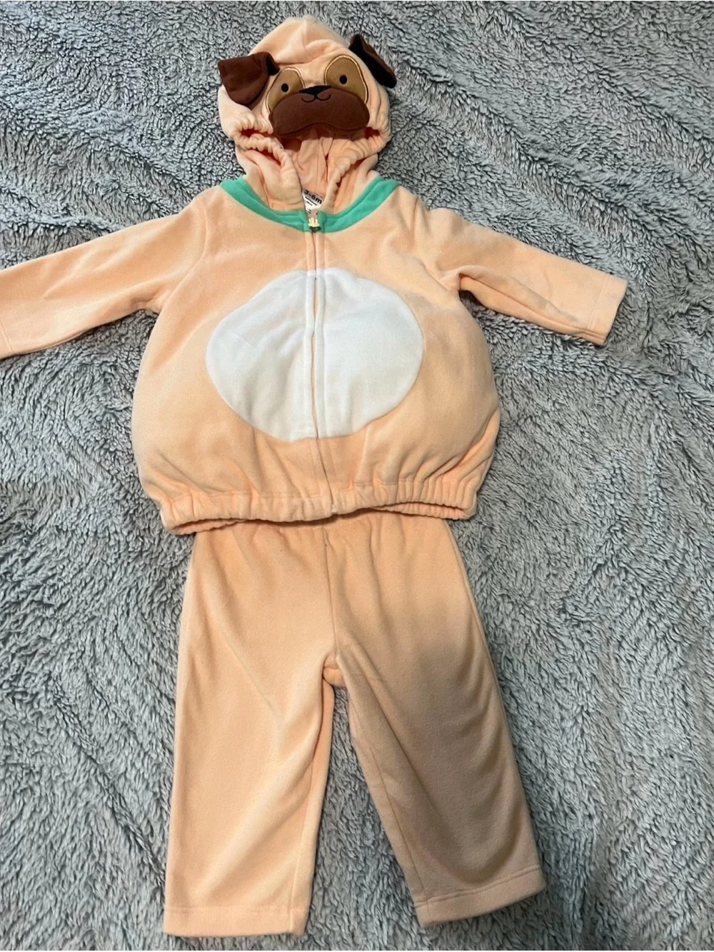 Carter's Peach Hooded Puppy One-Piece with Teal Trim